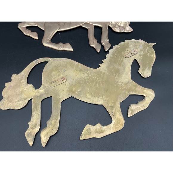 Vintage Midcentury Brass Horse Wall Hangings Pair Galloping Stallion Silhouettes - Picture 3 of 9